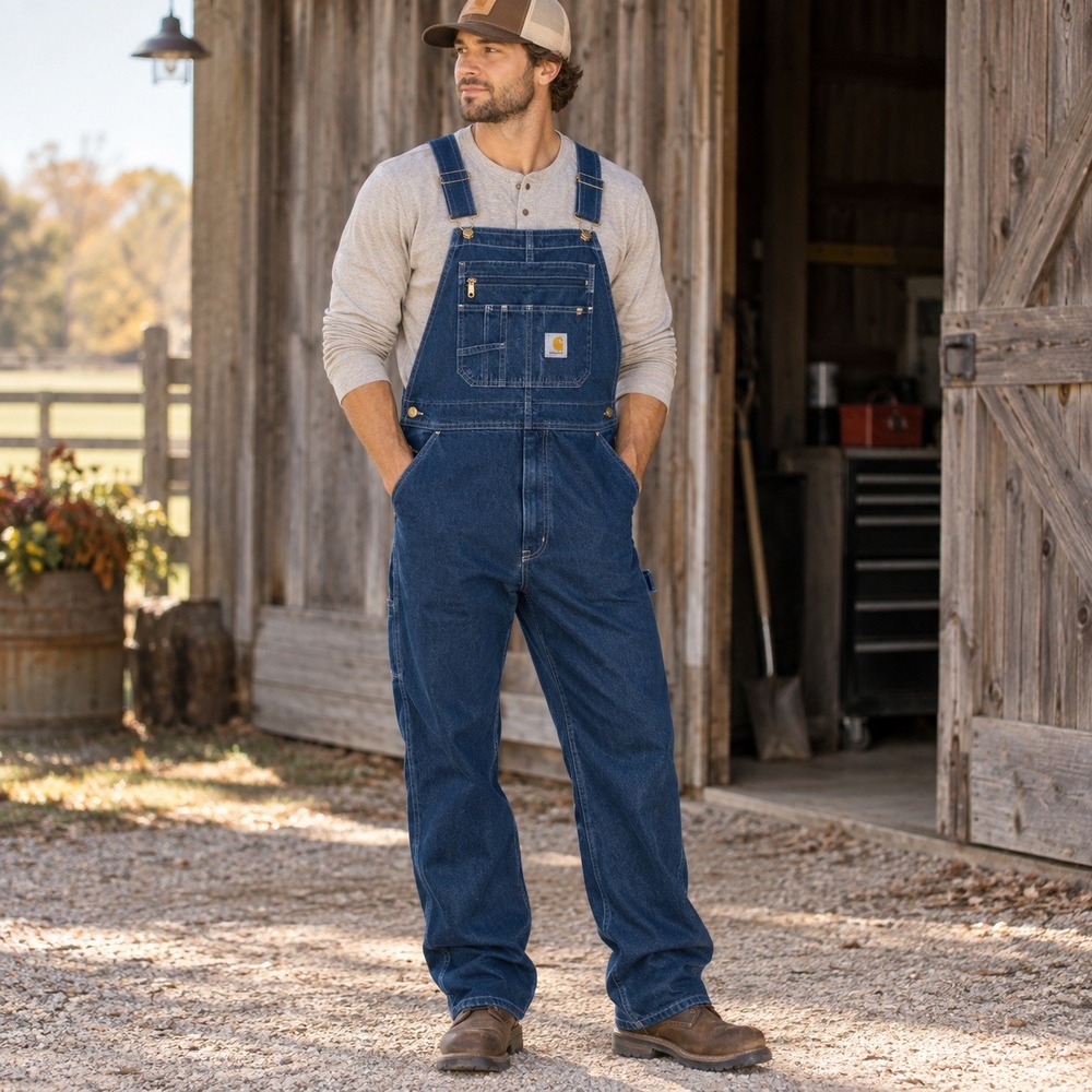 Carhartt Denim Bib Overalls Mens 36x30 Loose Fit Blue Workwear Carpenter